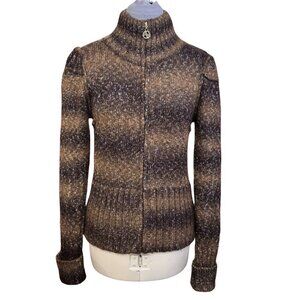 ADRIENNE VITTADINI Wool Blend Cardigan Zip‎ Up Sweater Medium Brown Multicolor
